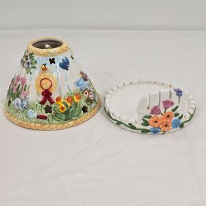 Avon Small Candle Jar‎ base Holder and Shade - Garden Gates Spring